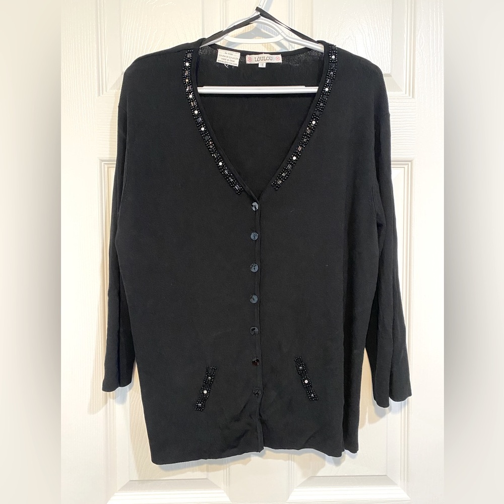 Loulou Beaded Black Top